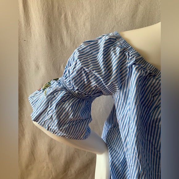 Ambiance floral embroidered blue and white stripped too 3xl - Picture 5 of 7